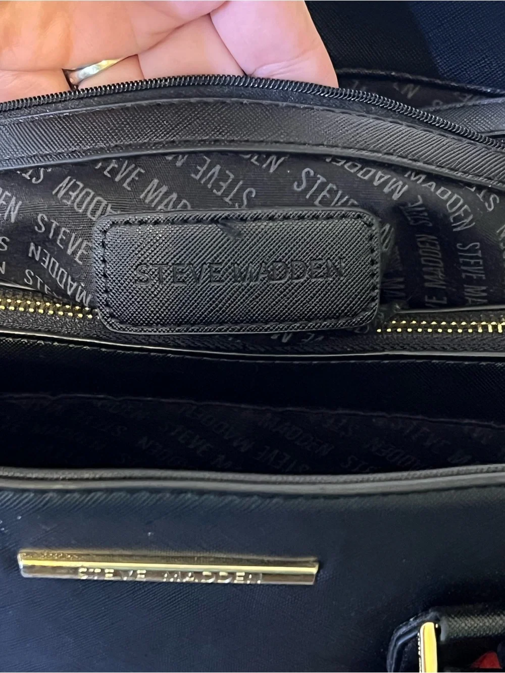 Steve Madden Black Textured Dome Satchel Tote Purse with Floral Scarf Charm